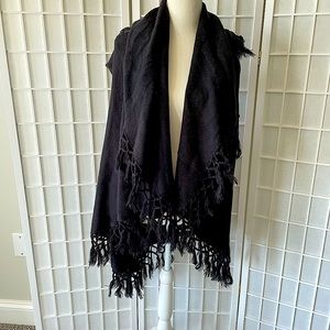 Black Sleeveless Shawl with Tassels